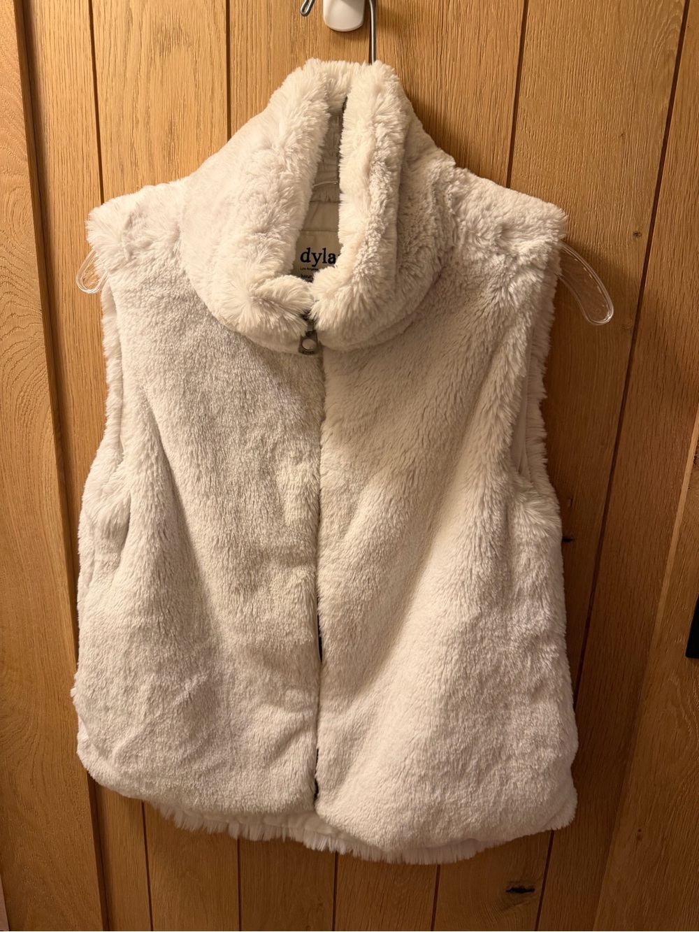 dylan cream faux fur zip-up vest
